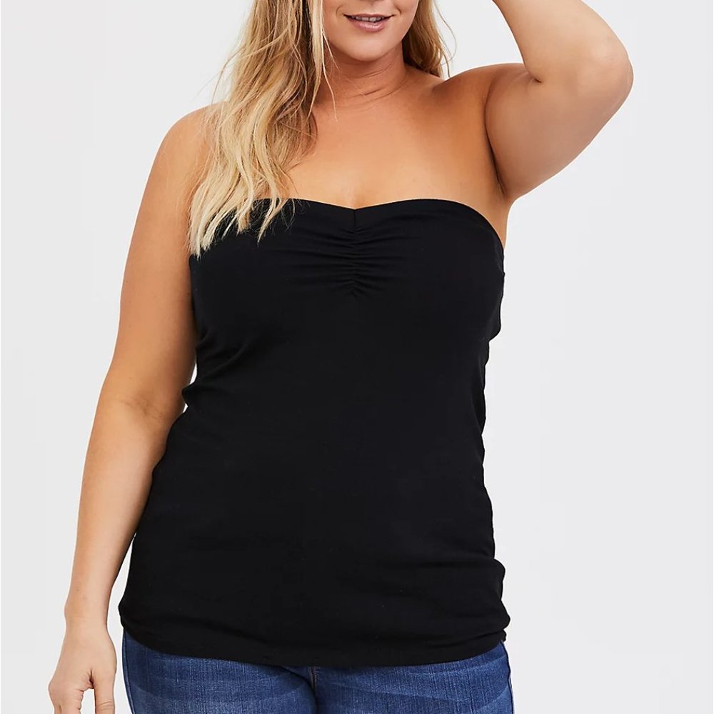 Torrid 5X (28) Tube Top Ruched Sweetheart Bust Black Foxy T-Shirt Plus Size NWT